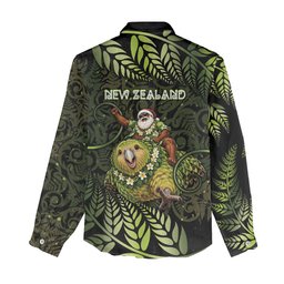 New Zealand Christmas Women Casual Shirt Santa Riding Kakapo Bird Silver Fern