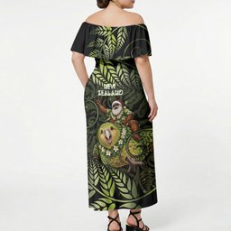 New Zealand Christmas Off Shoulder Maxi Dress Santa Riding Kakapo Bird Silver Fern