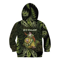 New Zealand Christmas Kid Hoodie Santa Riding Kakapo Bird Silver Fern