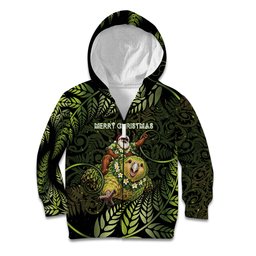 New Zealand Christmas Kid Hoodie Santa Riding Kakapo Bird Silver Fern