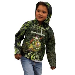New Zealand Christmas Kid Hoodie Santa Riding Kakapo Bird Silver Fern