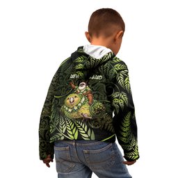 New Zealand Christmas Kid Hoodie Santa Riding Kakapo Bird Silver Fern