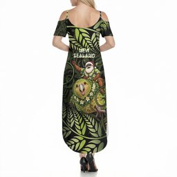 New Zealand Christmas Summer Maxi Dress Santa Riding Kakapo Bird Silver Fern