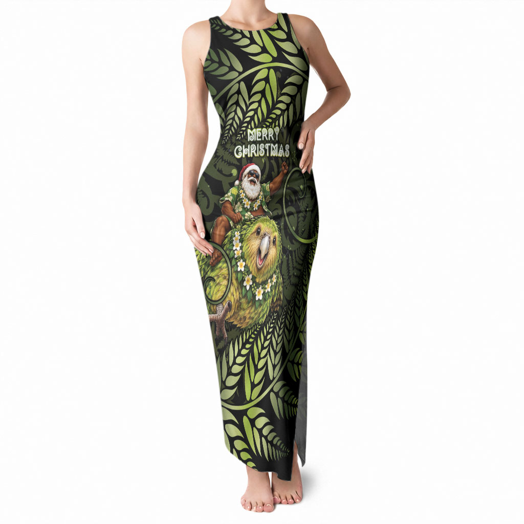 New Zealand Christmas Tank Maxi Dress Santa Riding Kakapo Bird Silver Fern