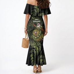 New Zealand Christmas Mermaid Dress Santa Riding Kakapo Bird Silver Fern