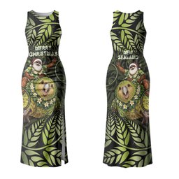 New Zealand Christmas Couples Matching Tank Maxi Dress and Hawaiian Shirt Santa Riding Kakapo Bird Silver Fern
