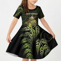 New Zealand Christmas Kid Short Sleeve Dress Santa Riding Kakapo Bird Silver Fern