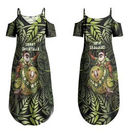 New Zealand Christmas Couples Matching Summer Maxi Dress and Long Sleeve Button Shirt Santa Riding Kakapo Bird Silver Fern