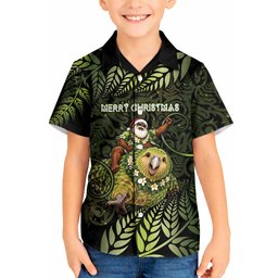 New Zealand Christmas Kid Hawaiian Shirt Santa Riding Kakapo Bird Silver Fern