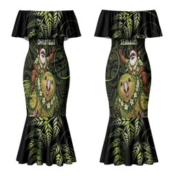 New Zealand Christmas Couples Matching Mermaid Dress and Long Sleeve Button Shirt Santa Riding Kakapo Bird Silver Fern