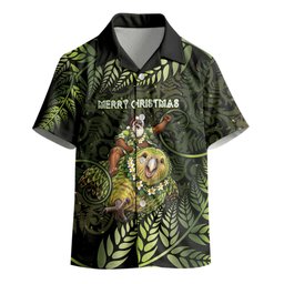 New Zealand Christmas Kid Hawaiian Shirt Santa Riding Kakapo Bird Silver Fern
