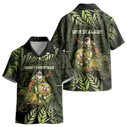 New Zealand Christmas Kid Hawaiian Shirt Santa Riding Kakapo Bird Silver Fern