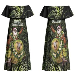 New Zealand Christmas Family Matching Off Shoulder Maxi Dress and Hawaiian Shirt Santa Riding Kakapo Bird Silver Fern