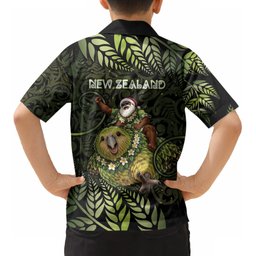 New Zealand Christmas Kid Hawaiian Shirt Santa Riding Kakapo Bird Silver Fern