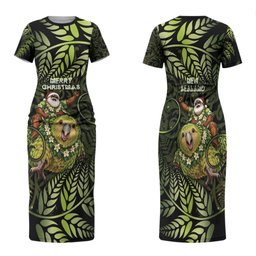 New Zealand Christmas Family Matching Short Sleeve Bodycon Dress and Hawaiian Shirt Santa Riding Kakapo Bird Silver Fern