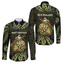 New Zealand Christmas Family Matching Long Sleeve Bodycon Dress and Hawaiian Shirt Santa Riding Kakapo Bird Silver Fern