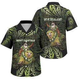 New Zealand Christmas Family Matching Off Shoulder Maxi Dress and Hawaiian Shirt Santa Riding Kakapo Bird Silver Fern