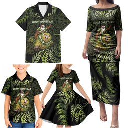New Zealand Christmas Family Matching Puletasi and Hawaiian Shirt Santa Riding Kakapo Bird Silver Fern