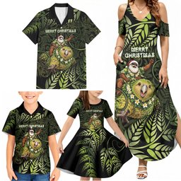 New Zealand Christmas Family Matching Summer Maxi Dress and Hawaiian Shirt Santa Riding Kakapo Bird Silver Fern