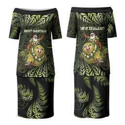 New Zealand Christmas Family Matching Puletasi and Hawaiian Shirt Santa Riding Kakapo Bird Silver Fern