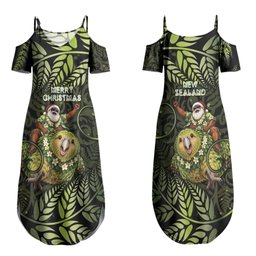 New Zealand Christmas Family Matching Summer Maxi Dress and Hawaiian Shirt Santa Riding Kakapo Bird Silver Fern