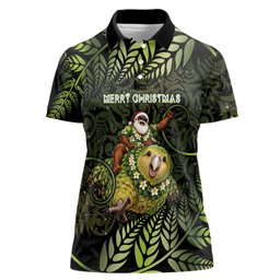 New Zealand Christmas Women Polo Shirt Santa Riding Kakapo Bird Silver Fern