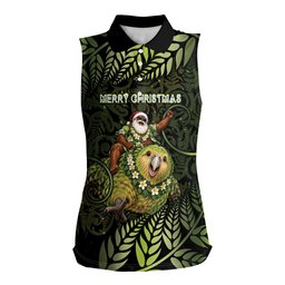 New Zealand Christmas Women Sleeveless Polo Shirt Santa Riding Kakapo Bird Silver Fern