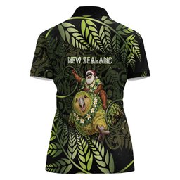 New Zealand Christmas Women Polo Shirt Santa Riding Kakapo Bird Silver Fern