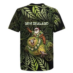 New Zealand Christmas Rugby Jersey Santa Riding Kakapo Bird Silver Fern