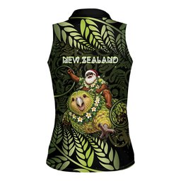 New Zealand Christmas Women Sleeveless Polo Shirt Santa Riding Kakapo Bird Silver Fern