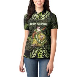 New Zealand Christmas Women Polo Shirt Santa Riding Kakapo Bird Silver Fern