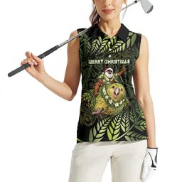 New Zealand Christmas Women Sleeveless Polo Shirt Santa Riding Kakapo Bird Silver Fern