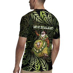 New Zealand Christmas Rugby Jersey Santa Riding Kakapo Bird Silver Fern
