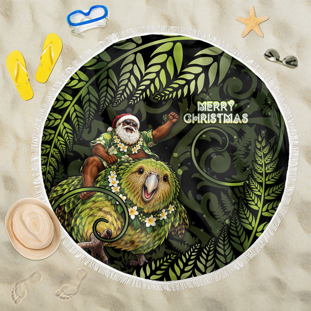 New Zealand Christmas Beach Blanket Santa Riding Kakapo Bird Silver Fern
