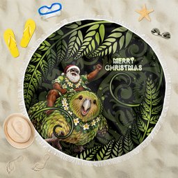 New Zealand Christmas Beach Blanket Santa Riding Kakapo Bird Silver Fern