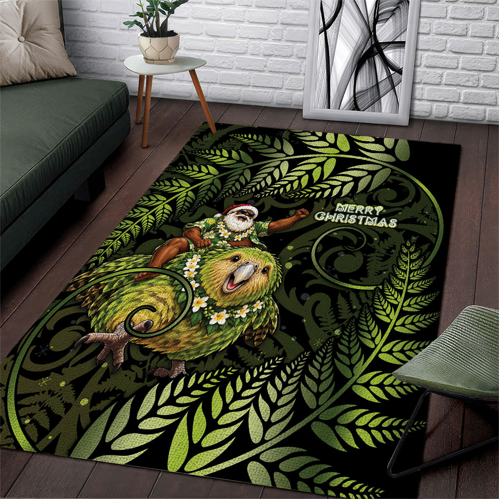 New Zealand Christmas Area Rug Santa Riding Kakapo Bird Silver Fern