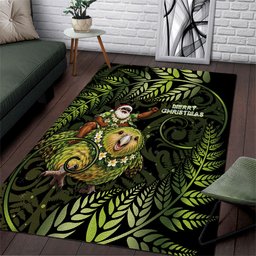 New Zealand Christmas Area Rug Santa Riding Kakapo Bird Silver Fern