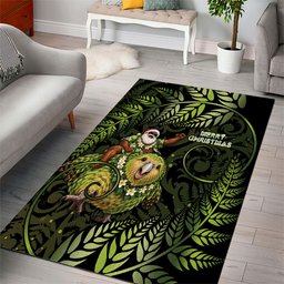 New Zealand Christmas Area Rug Santa Riding Kakapo Bird Silver Fern