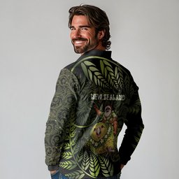 New Zealand Christmas Long Sleeve Polo Shirt Santa Riding Kakapo Bird Silver Fern