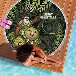New Zealand Christmas Beach Blanket Santa Riding Kakapo Bird Silver Fern