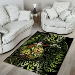 New Zealand Christmas Area Rug Santa Riding Kakapo Bird Silver Fern