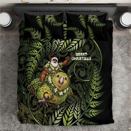 New Zealand Christmas Bedding Set Santa Riding Kakapo Bird Silver Fern