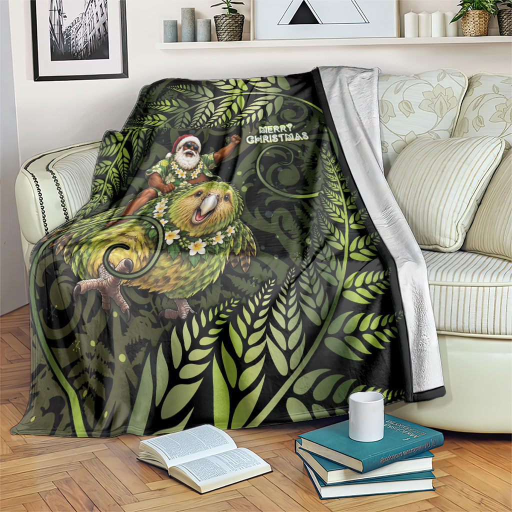 New Zealand Christmas Blanket Santa Riding Kakapo Bird Silver Fern