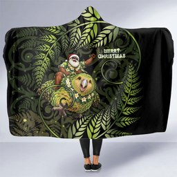 New Zealand Christmas Hooded Blanket Santa Riding Kakapo Bird Silver Fern