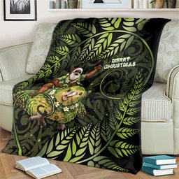 New Zealand Christmas Blanket Santa Riding Kakapo Bird Silver Fern