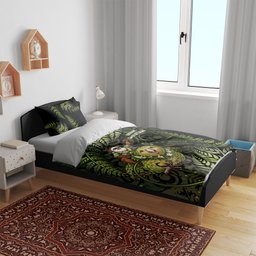 New Zealand Christmas Bedding Set Santa Riding Kakapo Bird Silver Fern