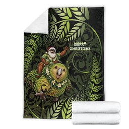 New Zealand Christmas Blanket Santa Riding Kakapo Bird Silver Fern