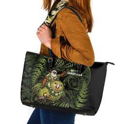 New Zealand Christmas Leather Tote Bag Santa Riding Kakapo Bird Silver Fern
