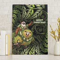 New Zealand Christmas Canvas Wall Art Santa Riding Kakapo Bird Silver Fern
