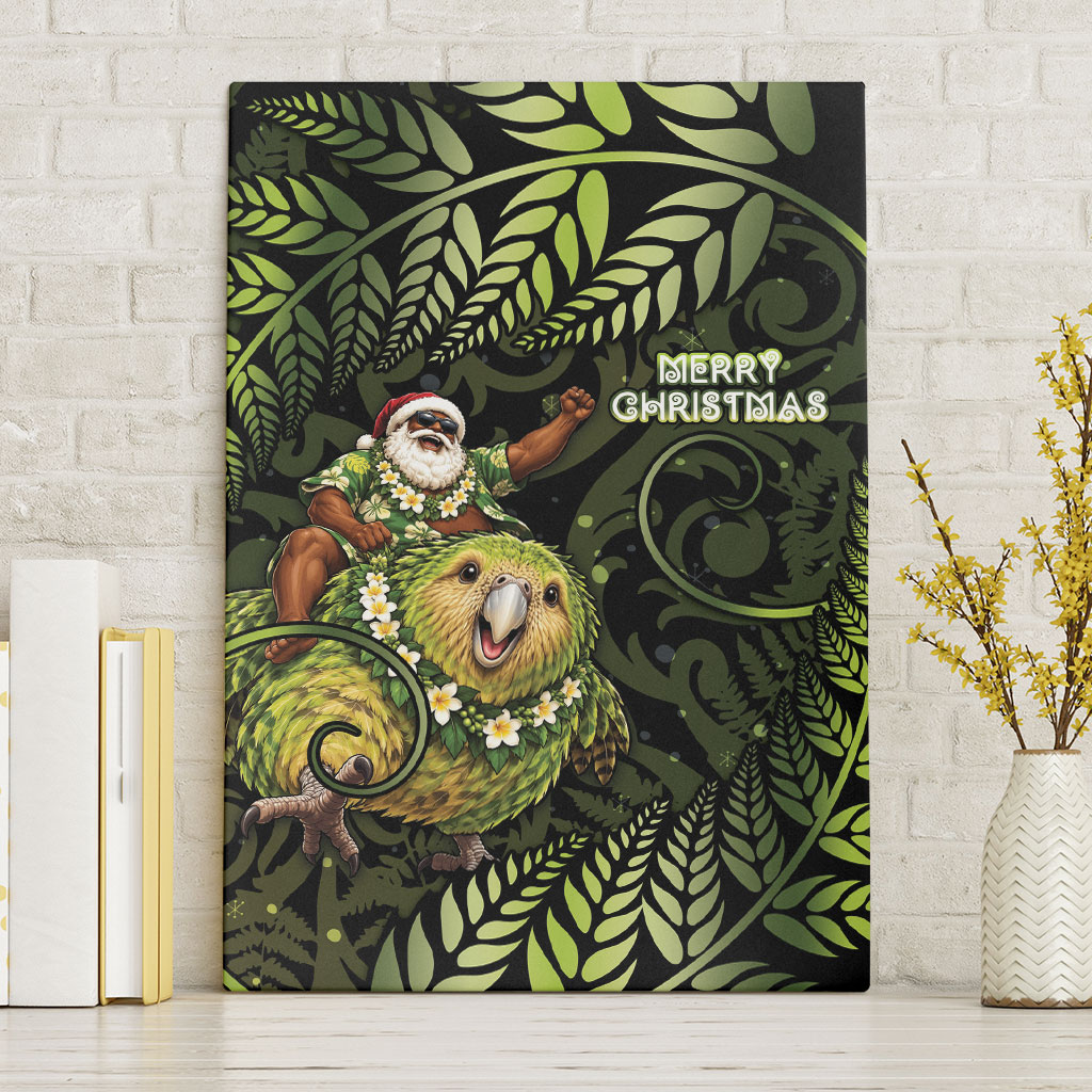 New Zealand Christmas Canvas Wall Art Santa Riding Kakapo Bird Silver Fern